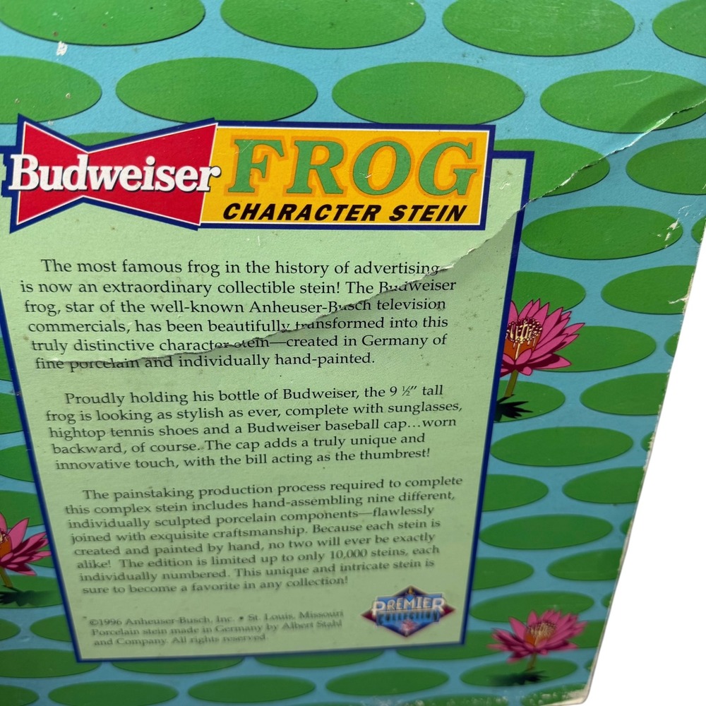 Budweiser Bud Frog Character Stein CS301‎ Limited Edition 1996 with Box and COA - Picture 13 of 15